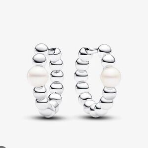 Pandora Silver Treated Freshwater Cultured Pearl & Bead Hoop Earrings